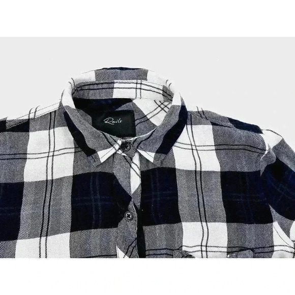 Rails Size XS Women's Black White Gray Check Green Trim Logo Tag Rayon L/S Shirt - Picture 5 of 12